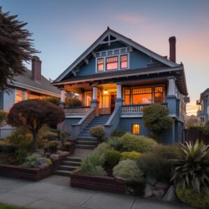 craftsman style home in san francisco at sunset