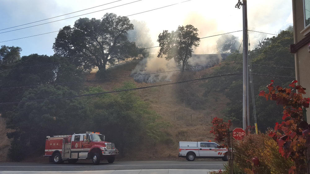 Fire in forest near house